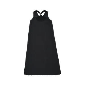 Pintucked Beaded Embroidered Dress in Black