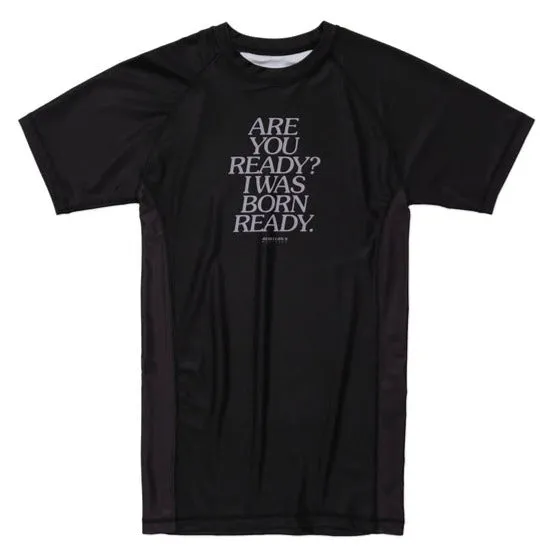 REBELLIOUS BEHAVIOR ARE YOU READY? HALF RASH GUARD (BLACK)