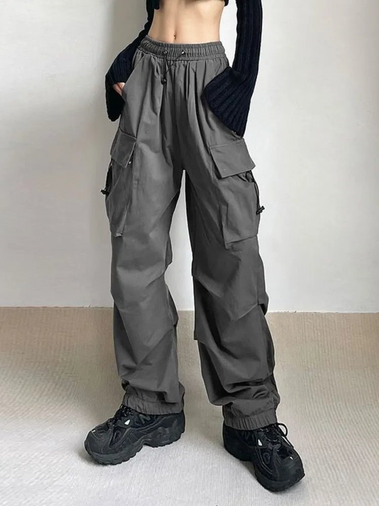 Y2K Acubi Womens Black Gray Cargo Pants